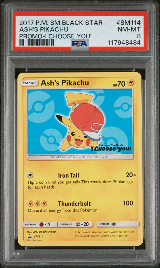 2017 Pokemon Sm Black Star Promo #SM114 Ash'S Pikachu PSA 8