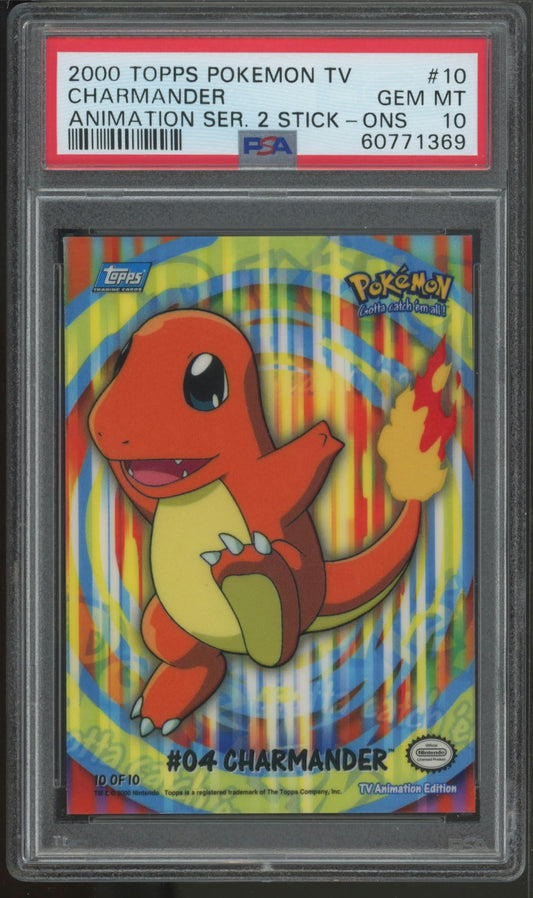 2000 Topps Pokemon Tv Animation Series 2 Stick-Ons #10 Charmander PSA 10