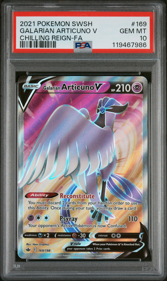 2021 Pokemon Sword & Shield Chilling Reign #169 Galarian Articuno V PSA 10