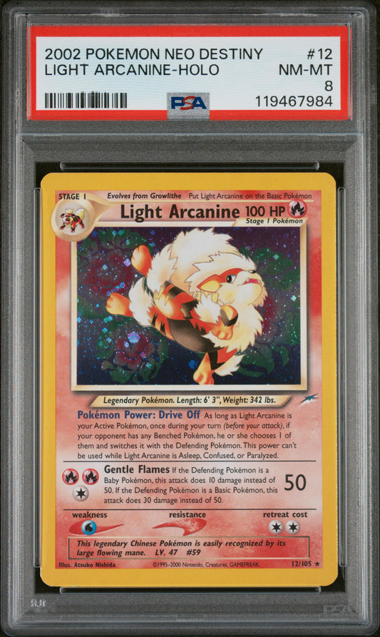 2002 Pokemon Neo Destiny #12 Light Arcanine-Holo PSA 8