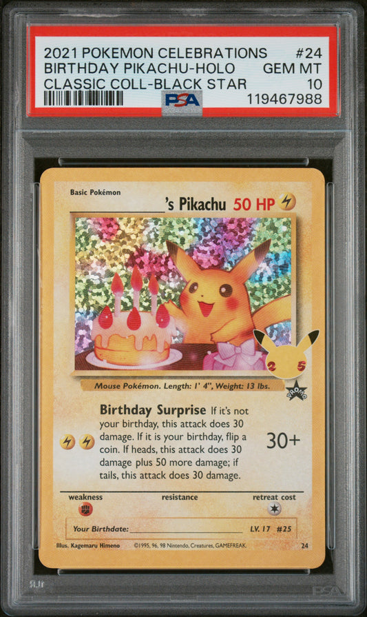 2021 Pokemon Celebrations Classic Collection #24 Birthday Pikachu-Holo PSA 10