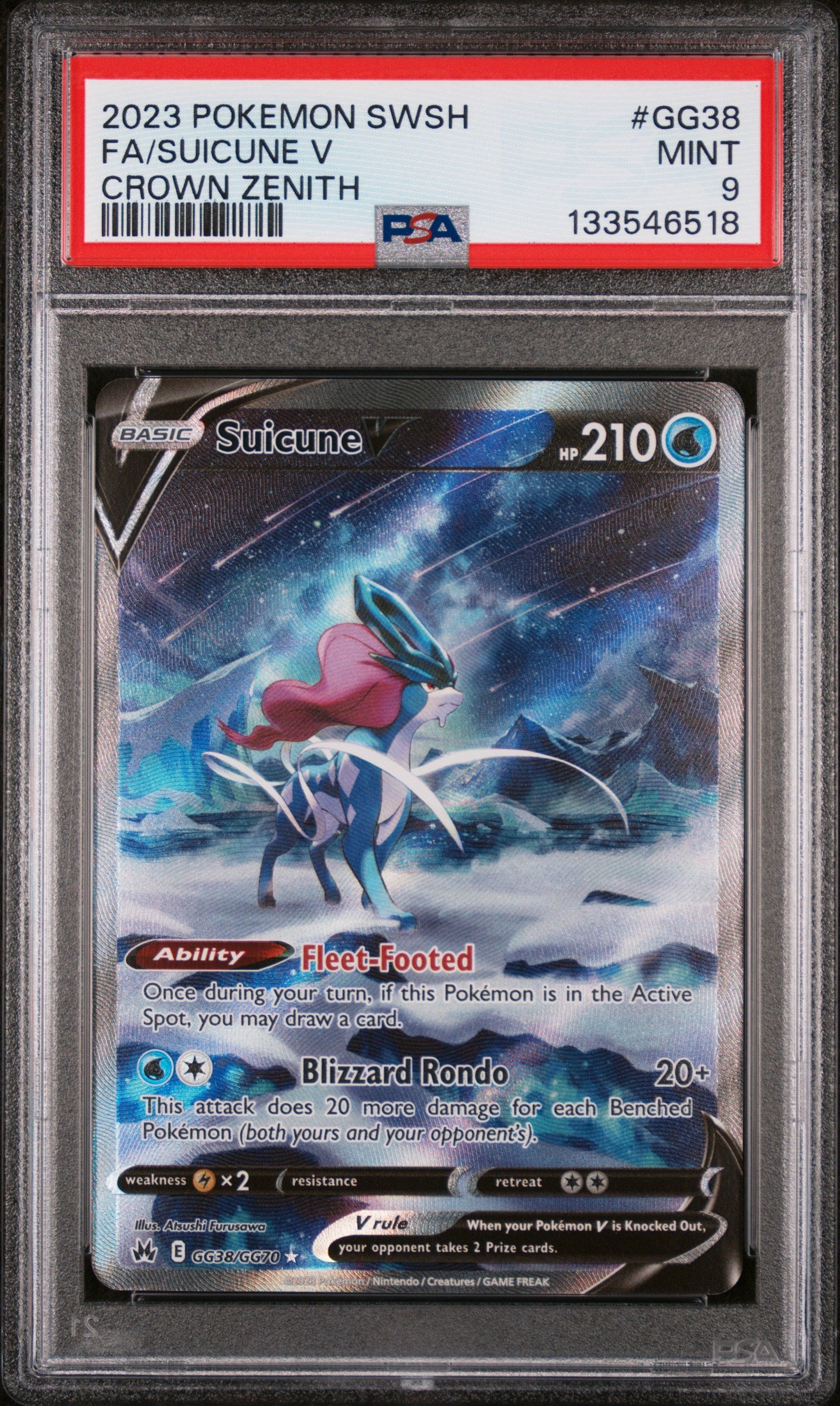 Suicune V GG38/GG70 Sword Shield Crown Zenith Pokemon PSA 9