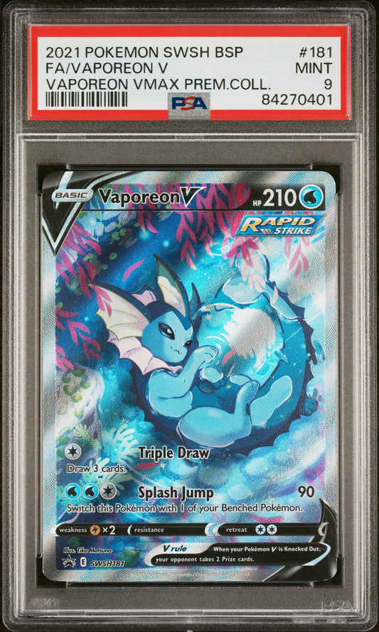 2021 Pokemon Swsh Black Star Promo #181 Fa/Vaporeon V PSA 9