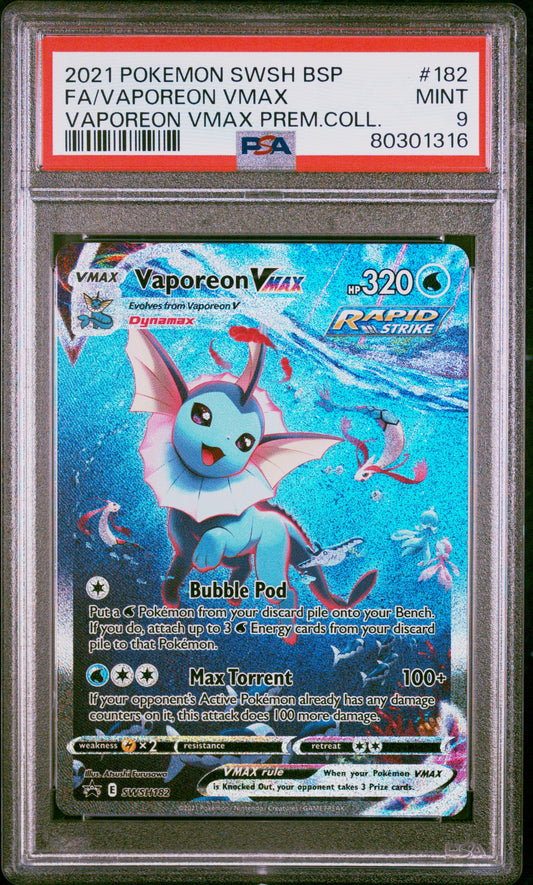2021 Pokemon Swsh Black Star Promo #182 Fa/Vaporeon Vmax PSA 9