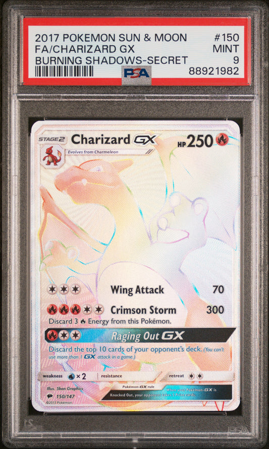 2017 Pokemon Sun & Moon Burning Shadows #150 Fa/Charizard Gx PSA 9