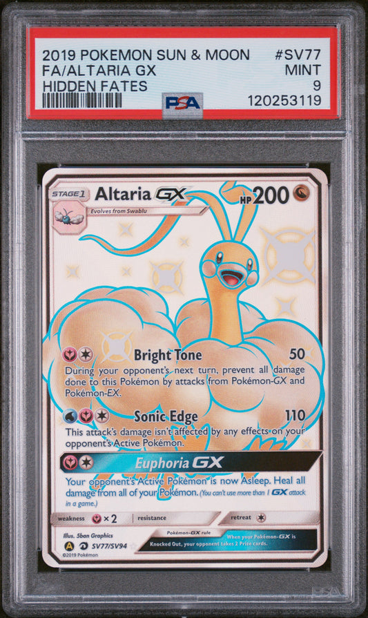 2019 Pokemon Sun & Moon Hidden Fates #SV77 Fa/Altaria Gx PSA 9