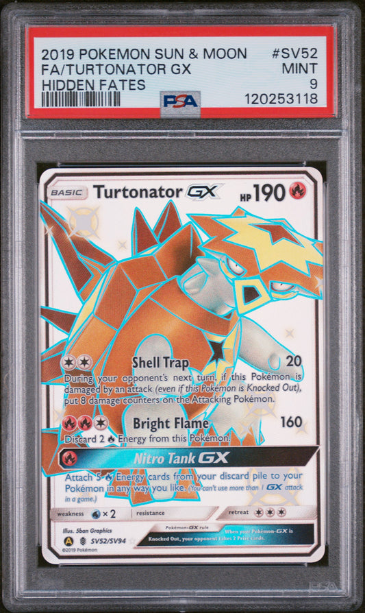 2019 Pokemon Sun & Moon Hidden Fates #SV52 Fa/Turtonator Gx PSA 9