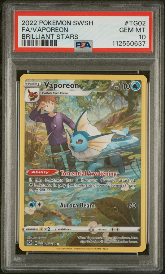 2022 Pokemon Sword & Shield Brilliant Stars #TG02 Fa/Vaporeon PSA 10