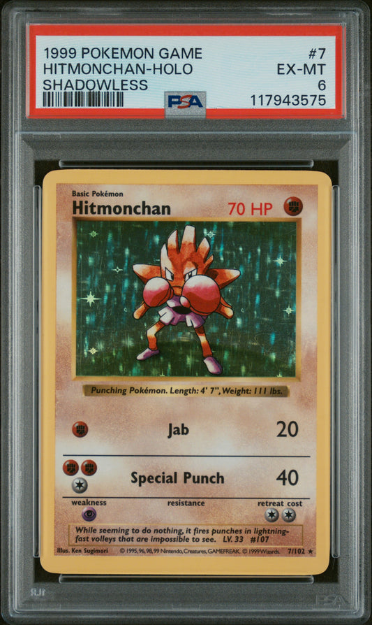 1999 Pokemon Game #7 Hitmonchan-Holo PSA 6
