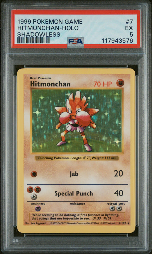 1999 Pokemon Game #7 Hitmonchan-Holo PSA 5