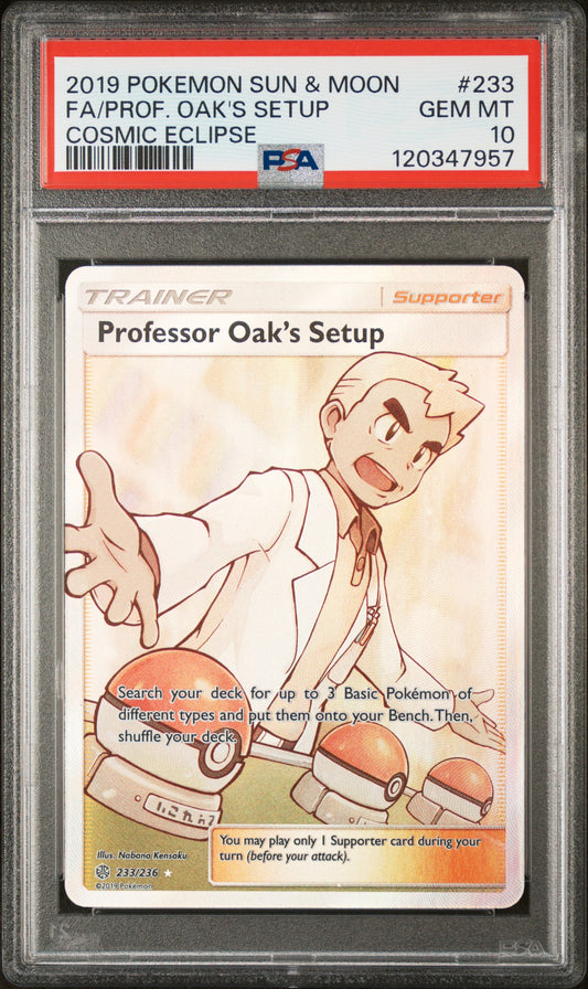 2019 Pokemon Sun & Moon Cosmic Eclipse #233 Fa/Prof. Oak'S Setup PSA 10