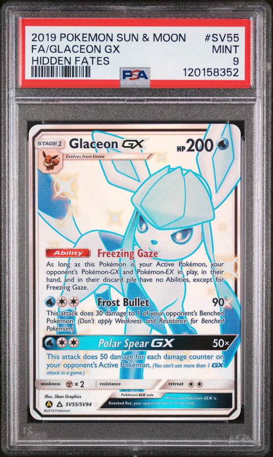 2019 Pokemon Sun & Moon Hidden Fates #SV55 Fa/Glaceon Gx PSA 9