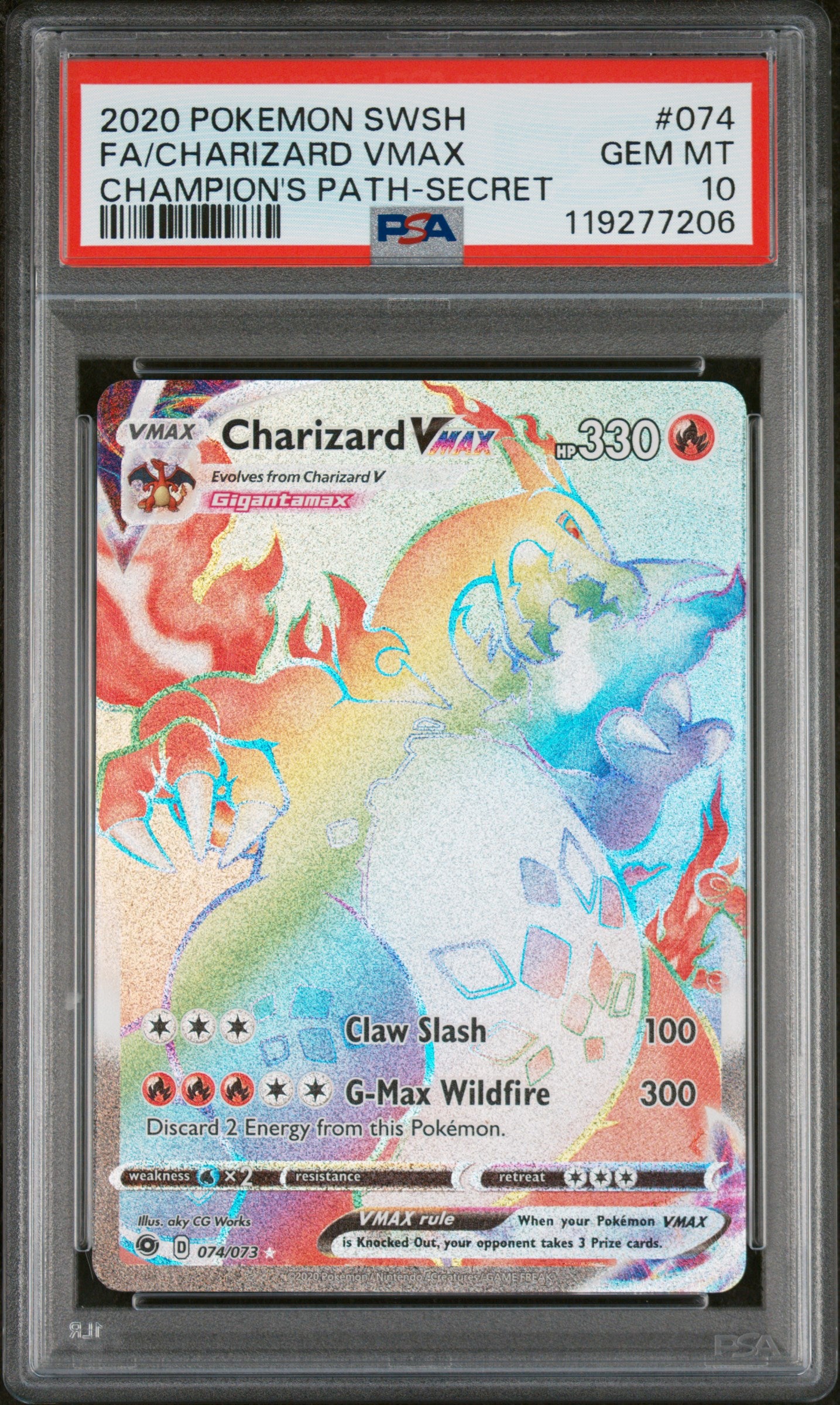2020 Pokemon Sword & Shield Champion'S Path #074 Fa/Charizard Vmax PSA 10
