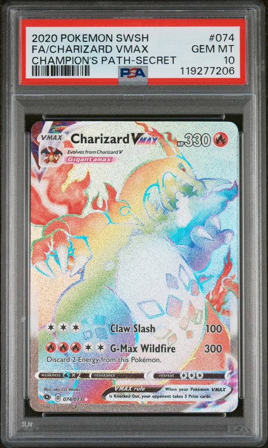 2020 Pokemon Sword & Shield Champion'S Path #074 Fa/Charizard Vmax PSA 10