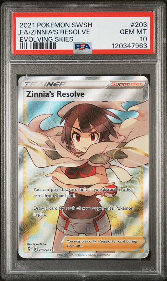 2021 Pokemon Sword & Shield Evolving Skies #203 Fa/Zinnia'S Resolve PSA 10
