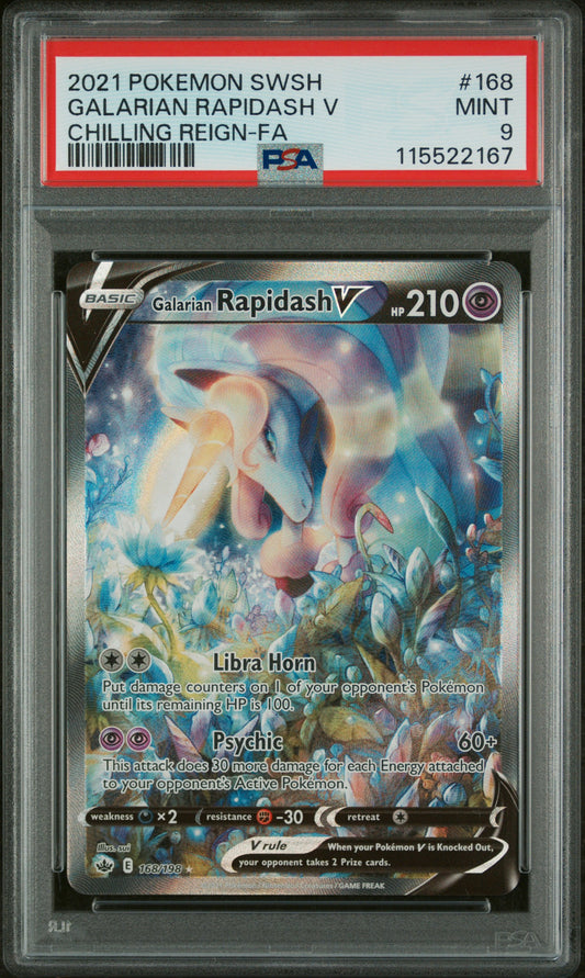 2021 Pokemon Sword & Shield Chilling Reign #168 Galarian Rapidash V PSA 9
