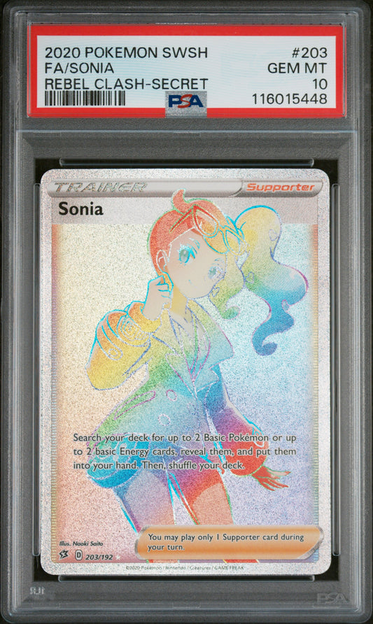2020 Pokemon Sword & Shield Rebel Clash #203 Fa/Sonia PSA 10