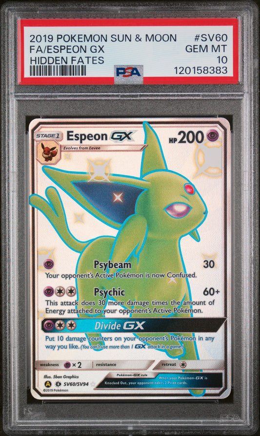 2019 Pokemon Sun & Moon Hidden Fates #SV60 Fa/Espeon Gx PSA 10