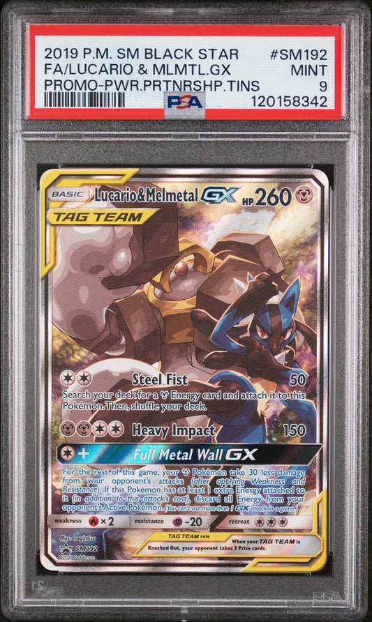 2019 Pokemon Sm Black Star Promo #SM192 Fa/Lucario & Mlmtl.Gx PSA 9