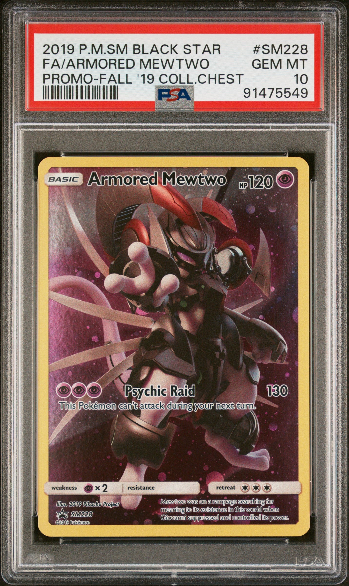 2019 Pokemon Sm Black Star Promo #SM228 Fa/Armored Mewtwo PSA 10