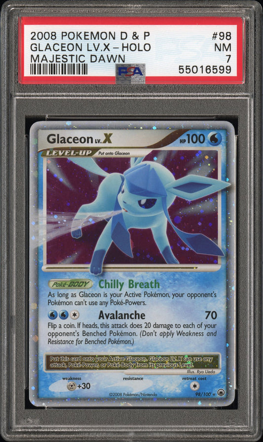 2008 Pokemon Diamond & Pearl Majestic Dawn #98 Glaceon Lv.X-Holo PSA 7