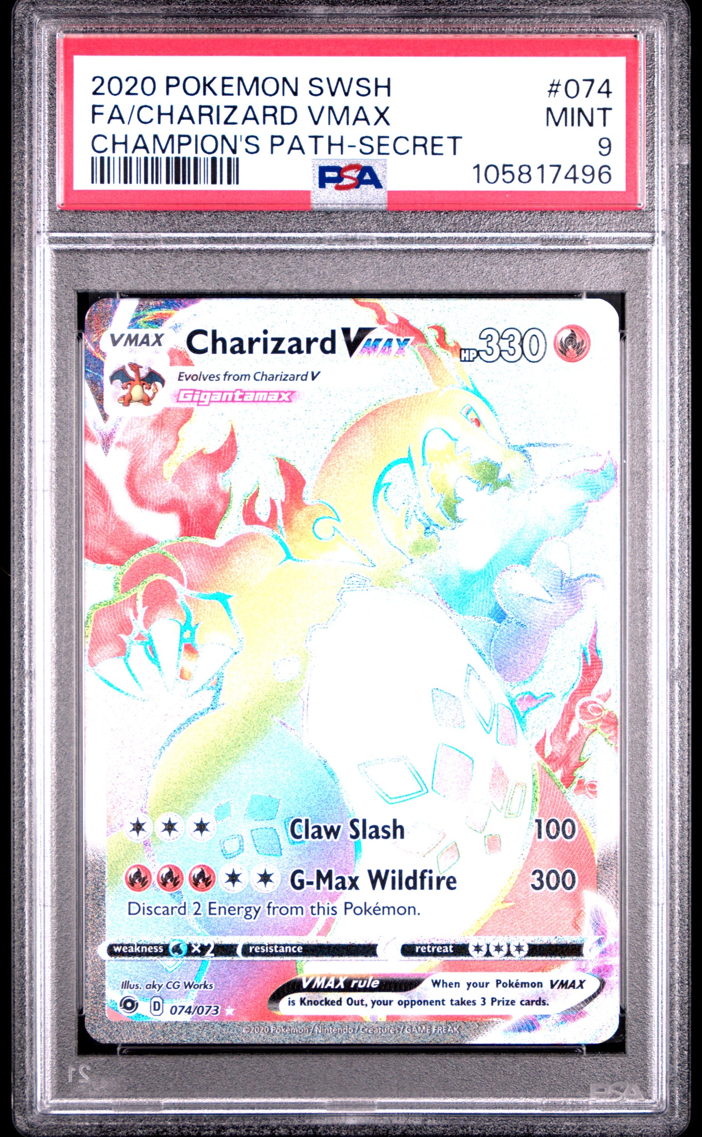 2020 Pokemon Sword & Shield Champion'S Path #074 Fa/Charizard Vmax PSA 9