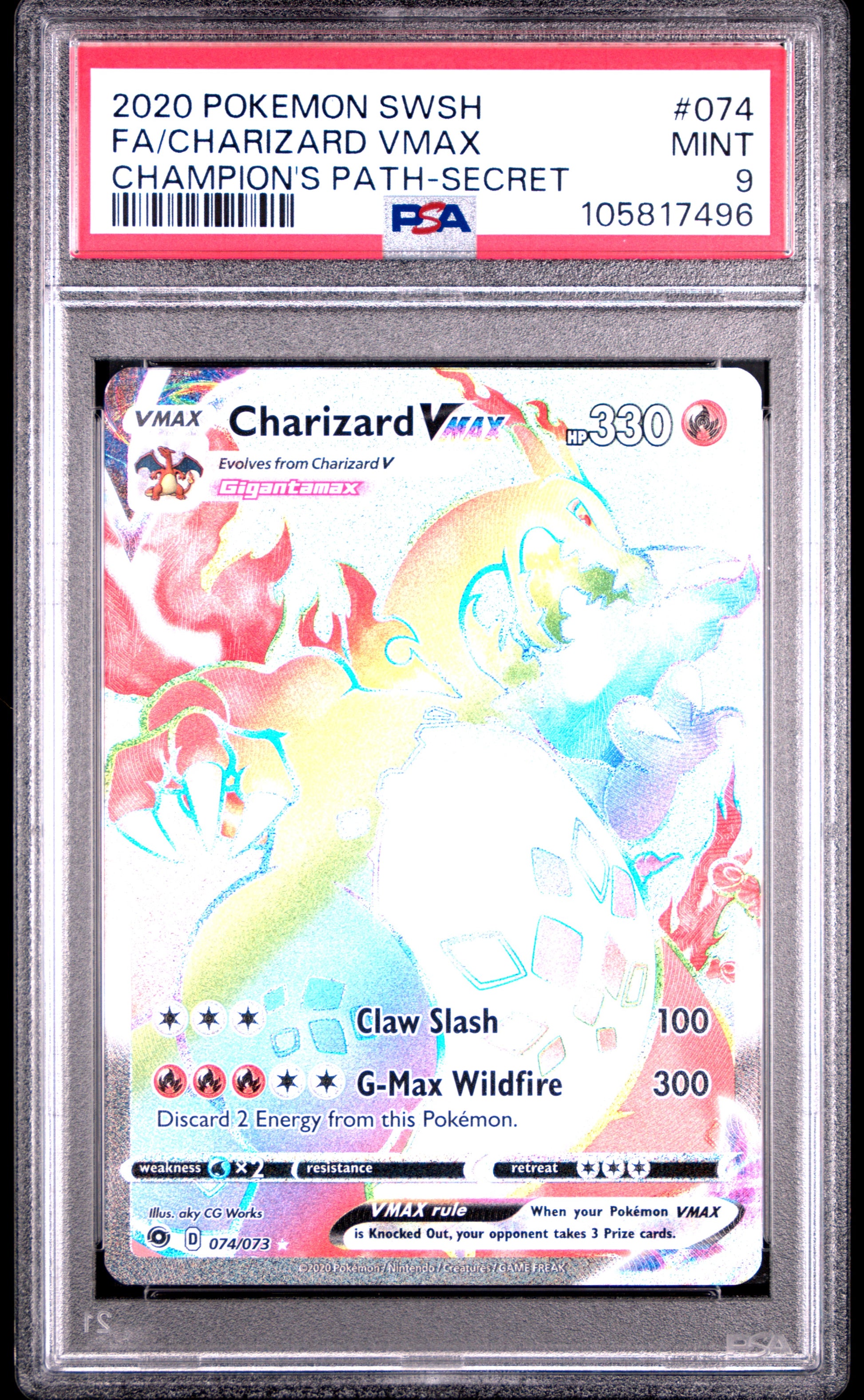2020 Pokemon Sword & Shield Champion'S Path #074 Fa/Charizard Vmax PSA 9