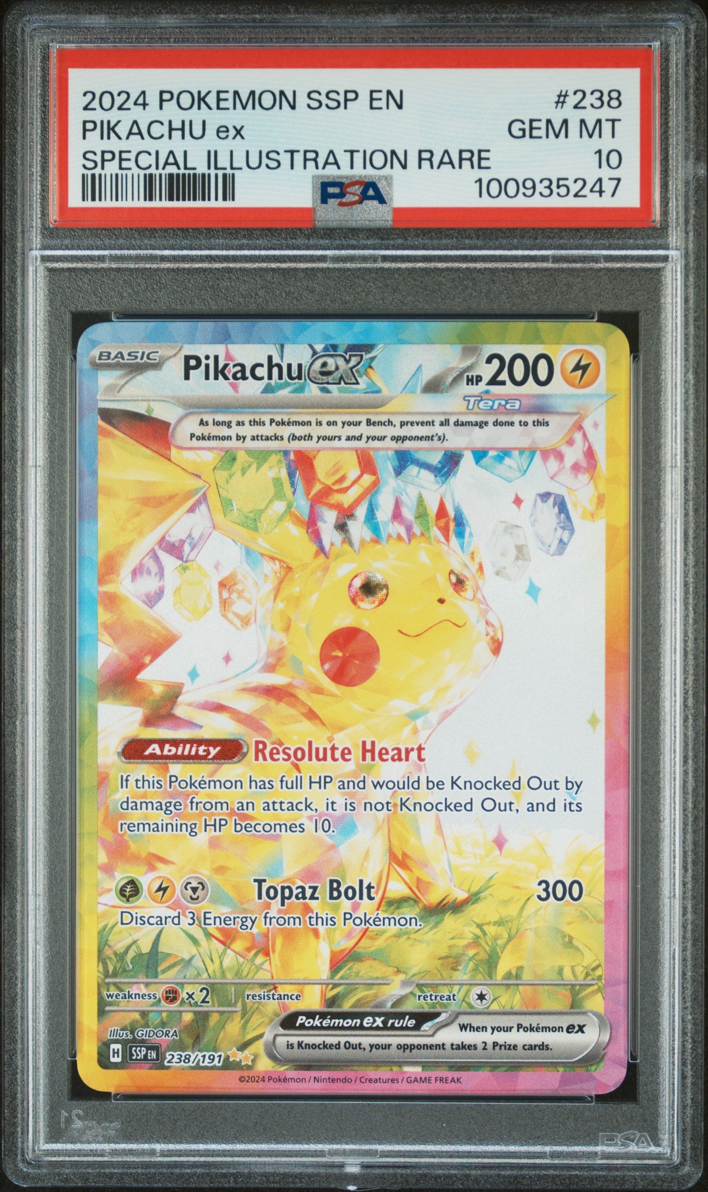 2024 Pokemon Ssp En-Surging Sparks #238 Pikachu Ex PSA 10