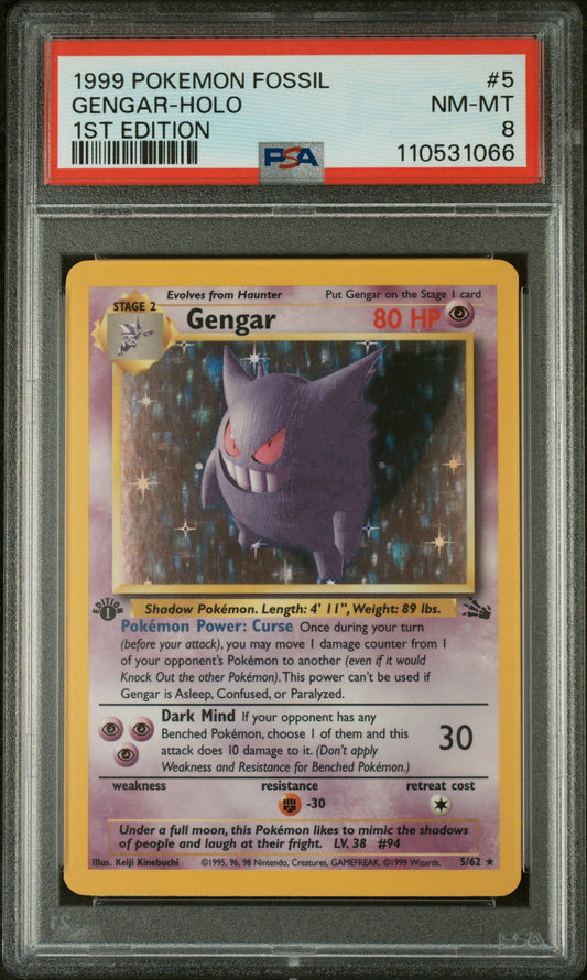 1999 Pokemon Fossil #5 Gengar-Holo PSA 8