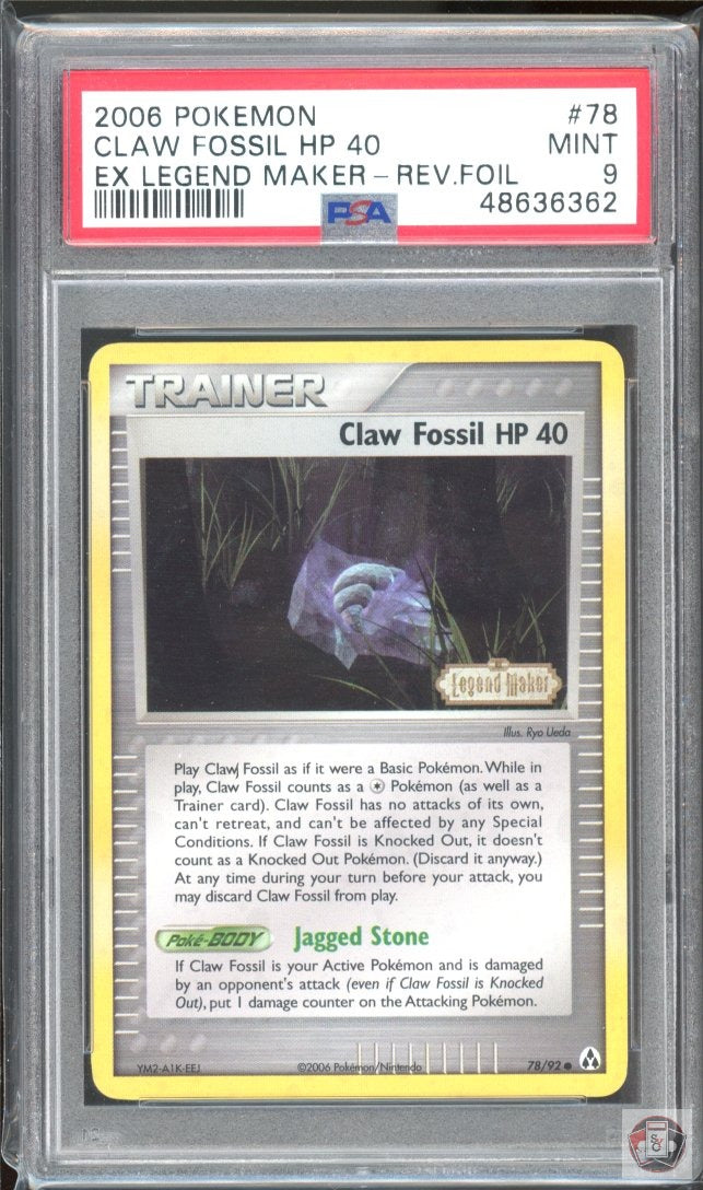 Claw Fossil Reverse Holo 78/92 Legend Maker Pokemon PSA 9