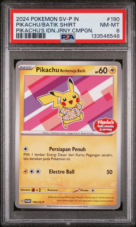 Pikachu In Batik Shirt 190 Pikachu's Indonesia Journey Campaign Pokemon PSA 8