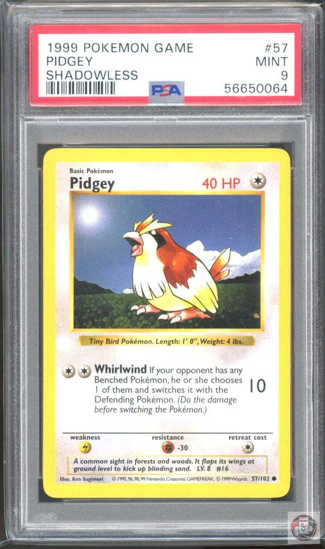 Pidgey 57/102 Shadowless Game Pokemon PSA 9
