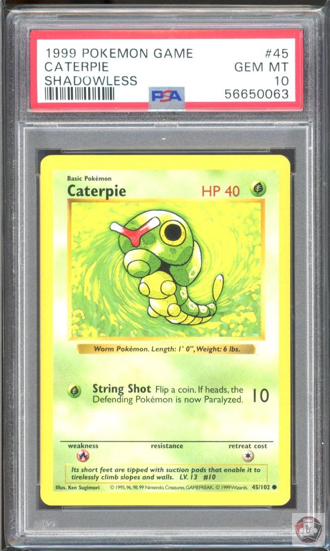 Caterpie 45/102 Shadowless Game Pokemon PSA 10