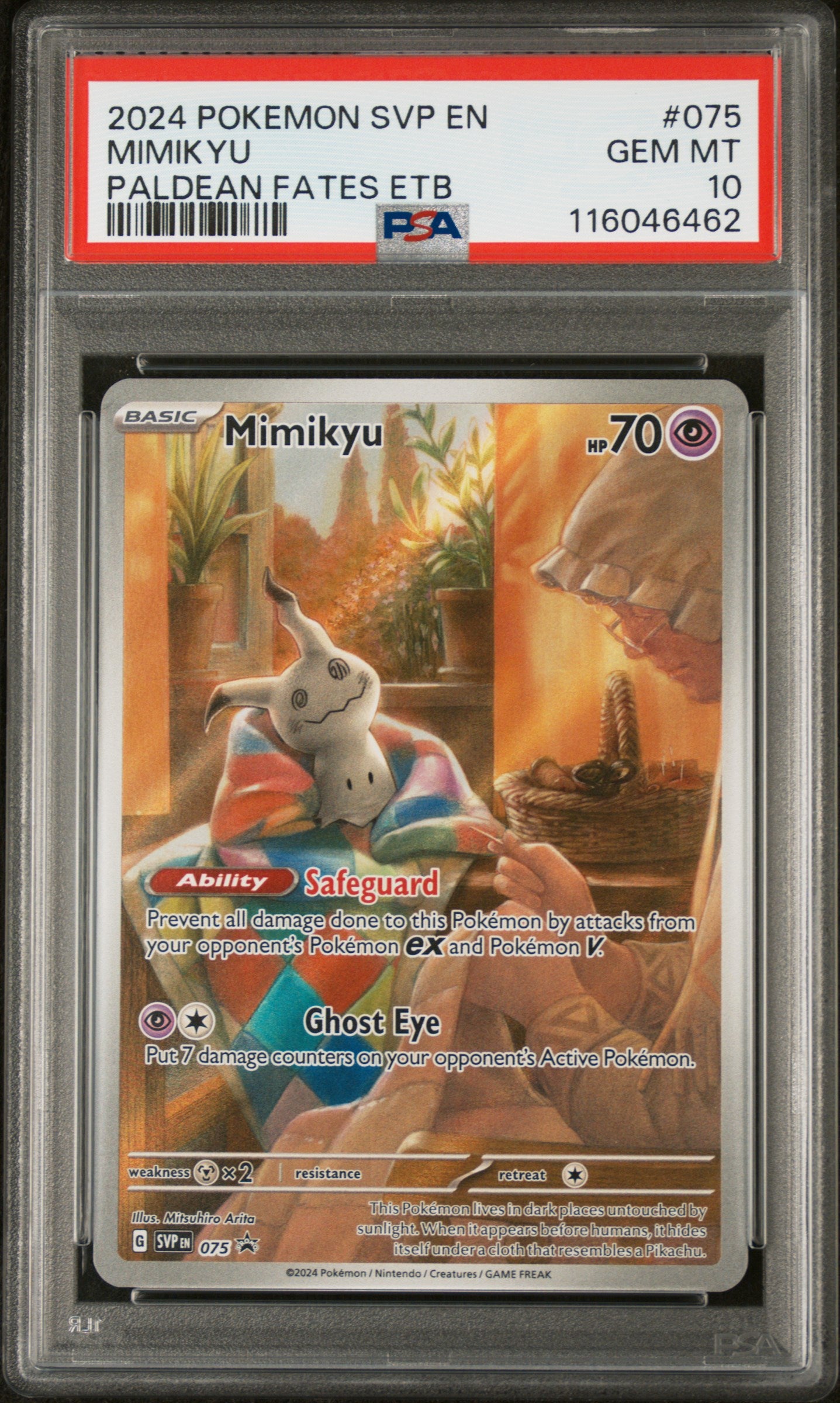 Mimikyu 075/091 Paldean Fates Elite Trainer Box Pokemon PSA 10