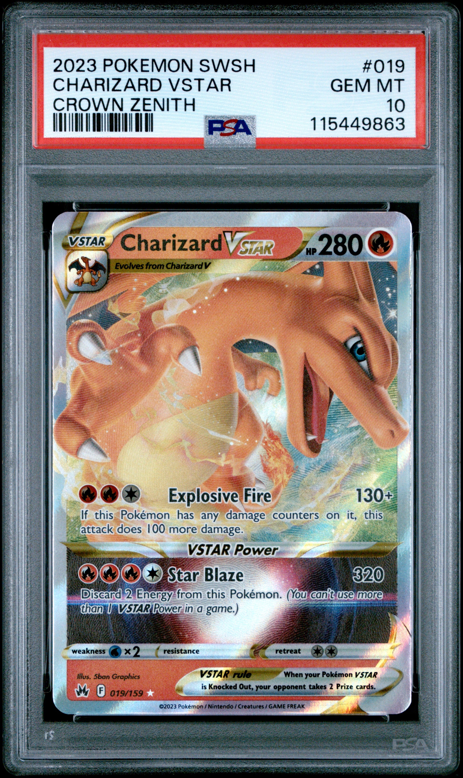 Charizard Vstar 019/159 Sword Shield Crown Zenith Pokemon PSA 10