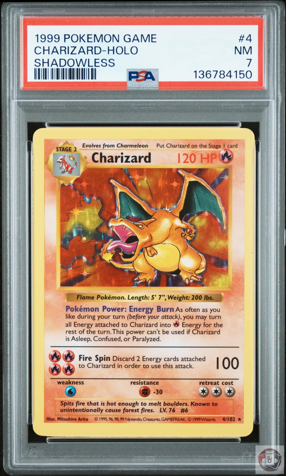 Charizard Holo 4/102 Shadowless Game Pokemon PSA 7