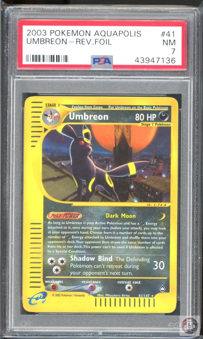 Umbreon Reverse Holo 41/147 Aquapolis Pokemon PSA 7