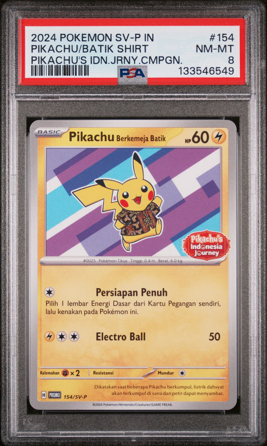 Pikachu In Batik Shirt 154 Pikachu's Indonesia Journey Campaign Pokemon PSA 8