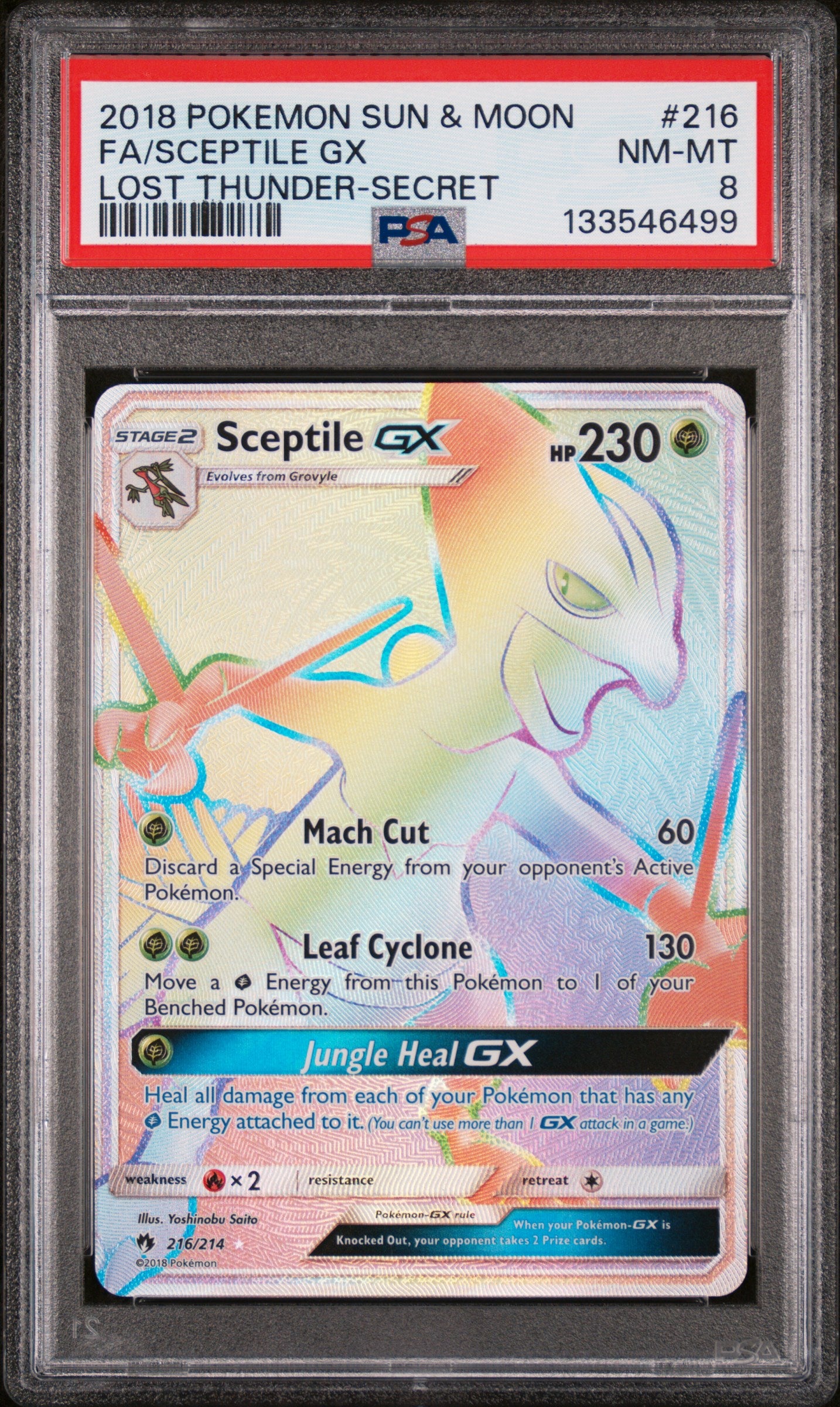 Sceptile Gx 216/214 Secret Lost Thunder Pokemon PSA 8