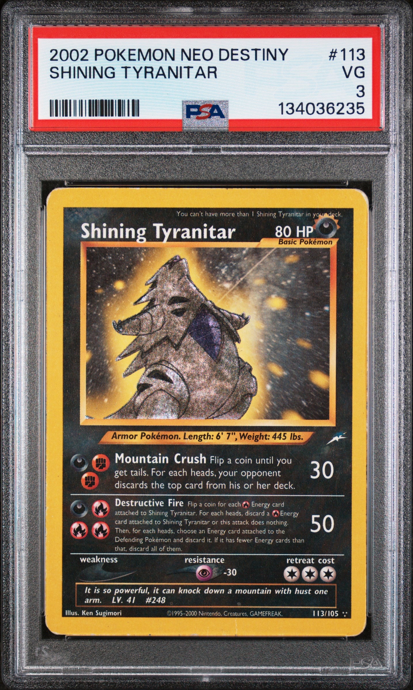 Shining Tyranitar 113/105 Neo Destiny Pokemon PSA 3