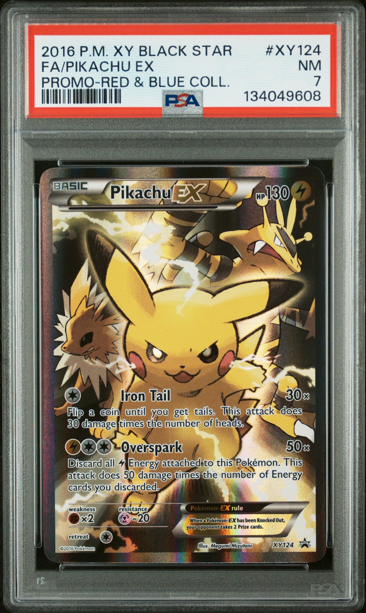Pikachu EX XY124 Red & Blue Collection Black Star Promo Pokemon PSA 7
