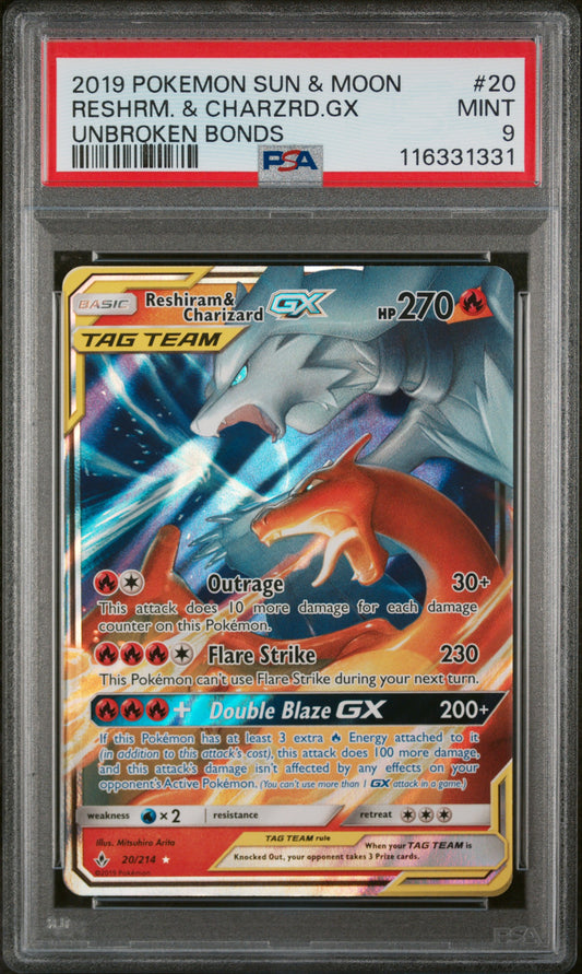 Reshiram & Charizard Gx 20/214 Unbroken Bonds Pokemon PSA 9