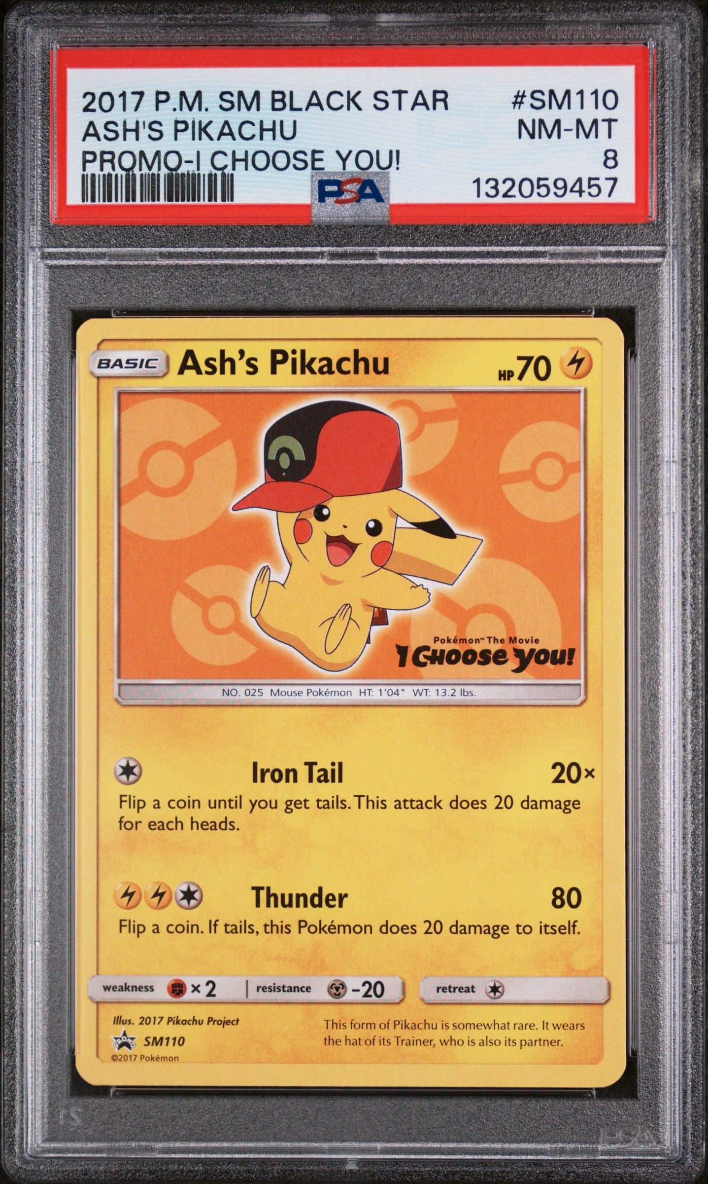 Ash's Pikachu SM110 I Choose You! Sm Black Star Promo Pokemon PSA 8