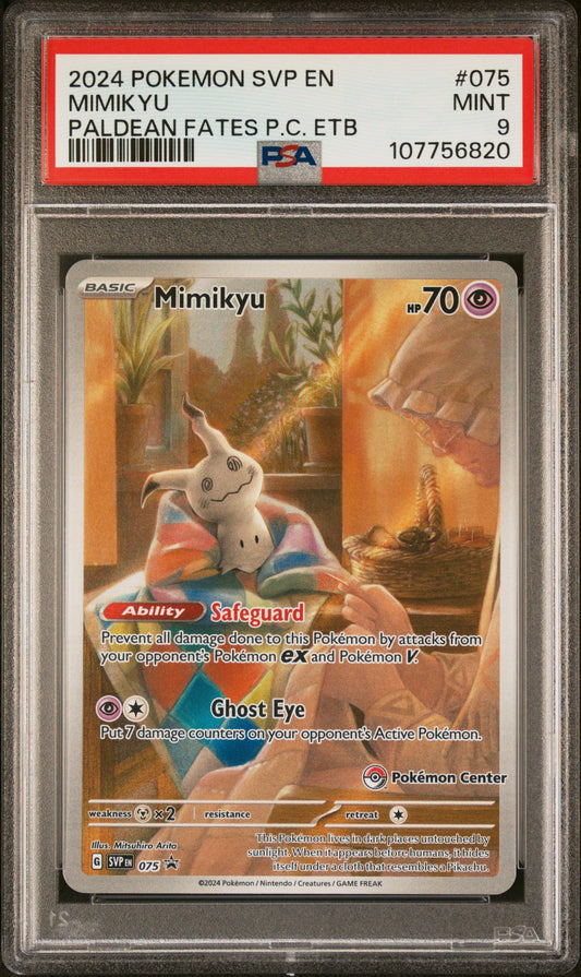 Mimikyu 075/091 Paldean Fates Pokemon Center Elite Trainer Box Pokemon PSA 9
