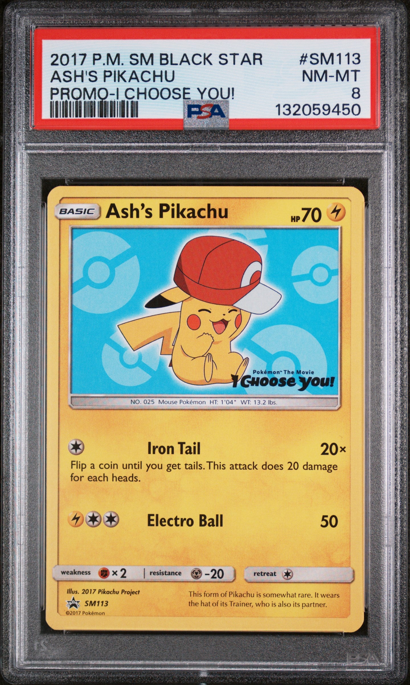 Ash's Pikachu SM113 I Choose You! Sm Black Star Promo Pokemon PSA 8