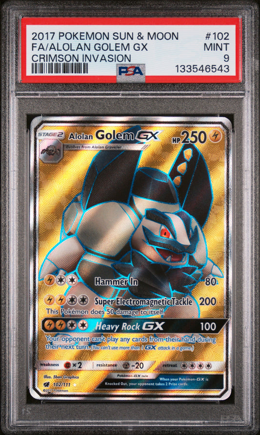 Alolan Golem Gx 102/111 Crimson Invasion Pokemon PSA 9