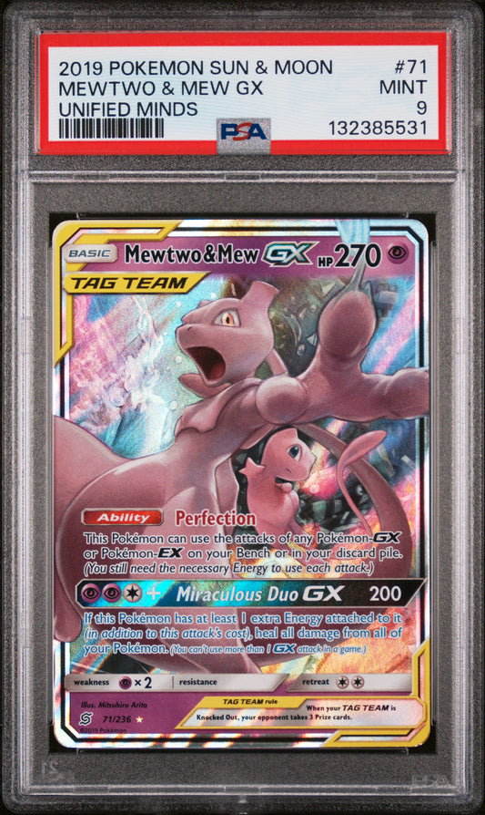 Mewtwo & Mew Gx 71/236 Unified Minds Pokemon PSA 9