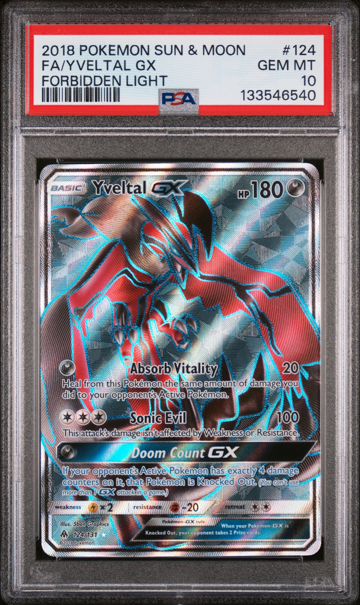 Yveltal Gx 124/131 Forbidden Light Pokemon PSA 10