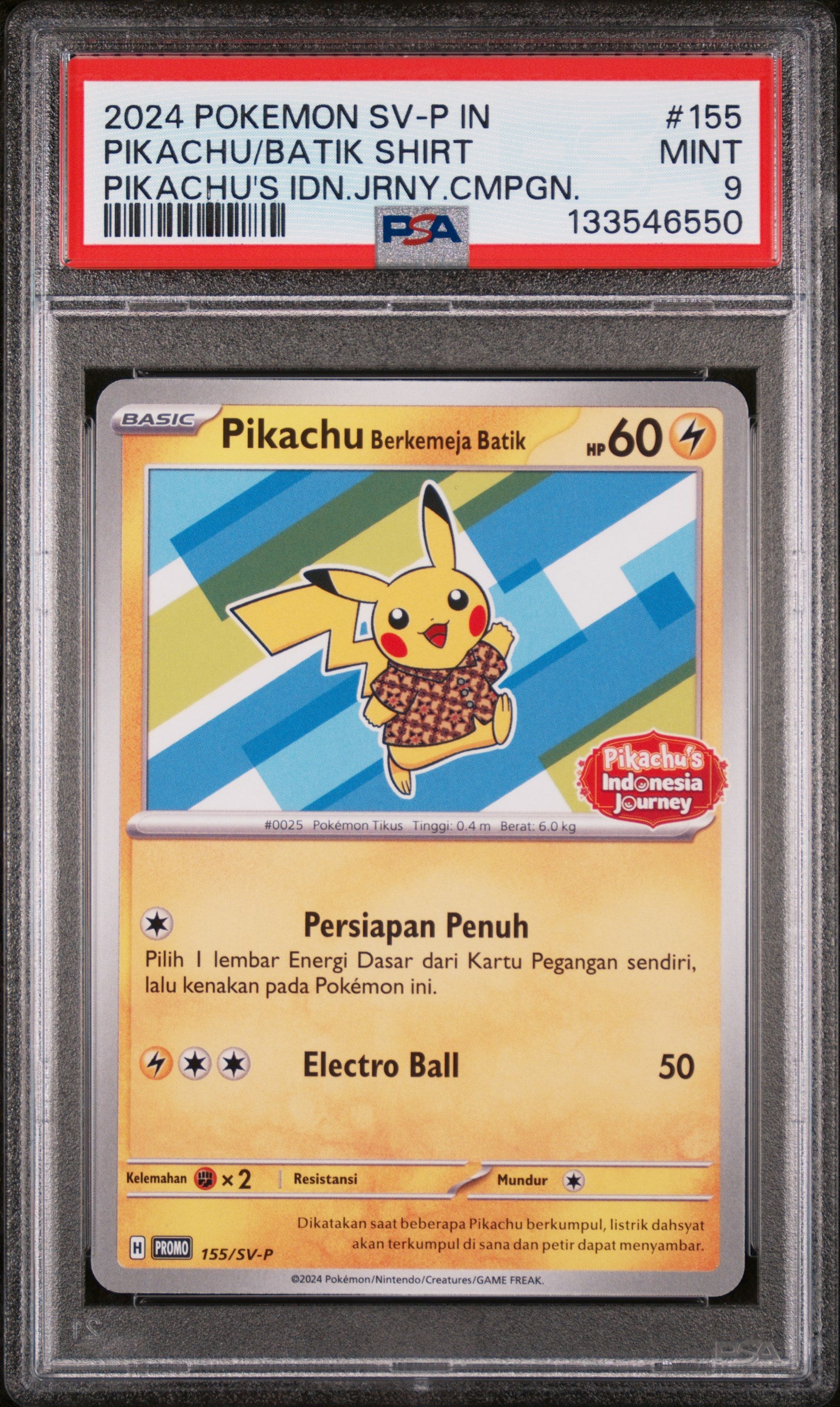 Pikachu In Batik Shirt 155 Pikachu's Indonesia Journey Campaign Pokemon PSA 9