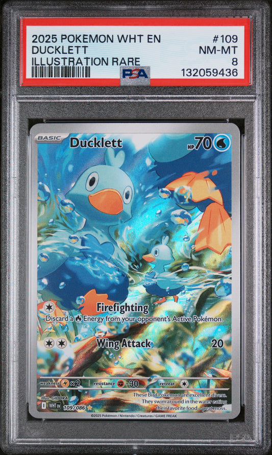 Ducklett 109/086 Illustration Rare Wht En-white Flare Pokemon PSA 8